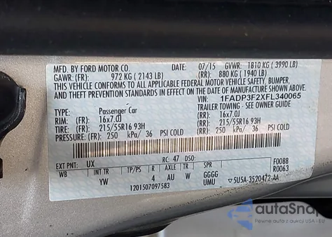 2015 Ford Focus Se из США, поврежденный, VIN 1FADP3F2XFL340065